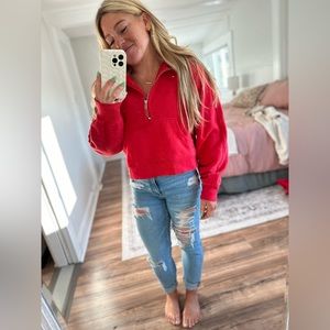 Red Scuba Oversized Funnel-Neck Half Zip (XS/S)